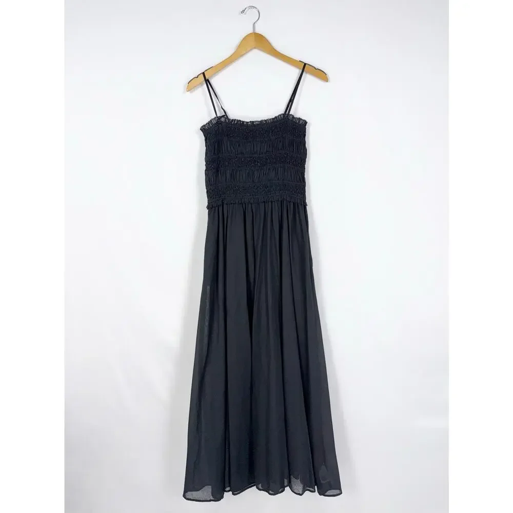 J Crew Women's Smocked Cotton Voile Maxi Dress Medium Black - Picture 2 of 16
